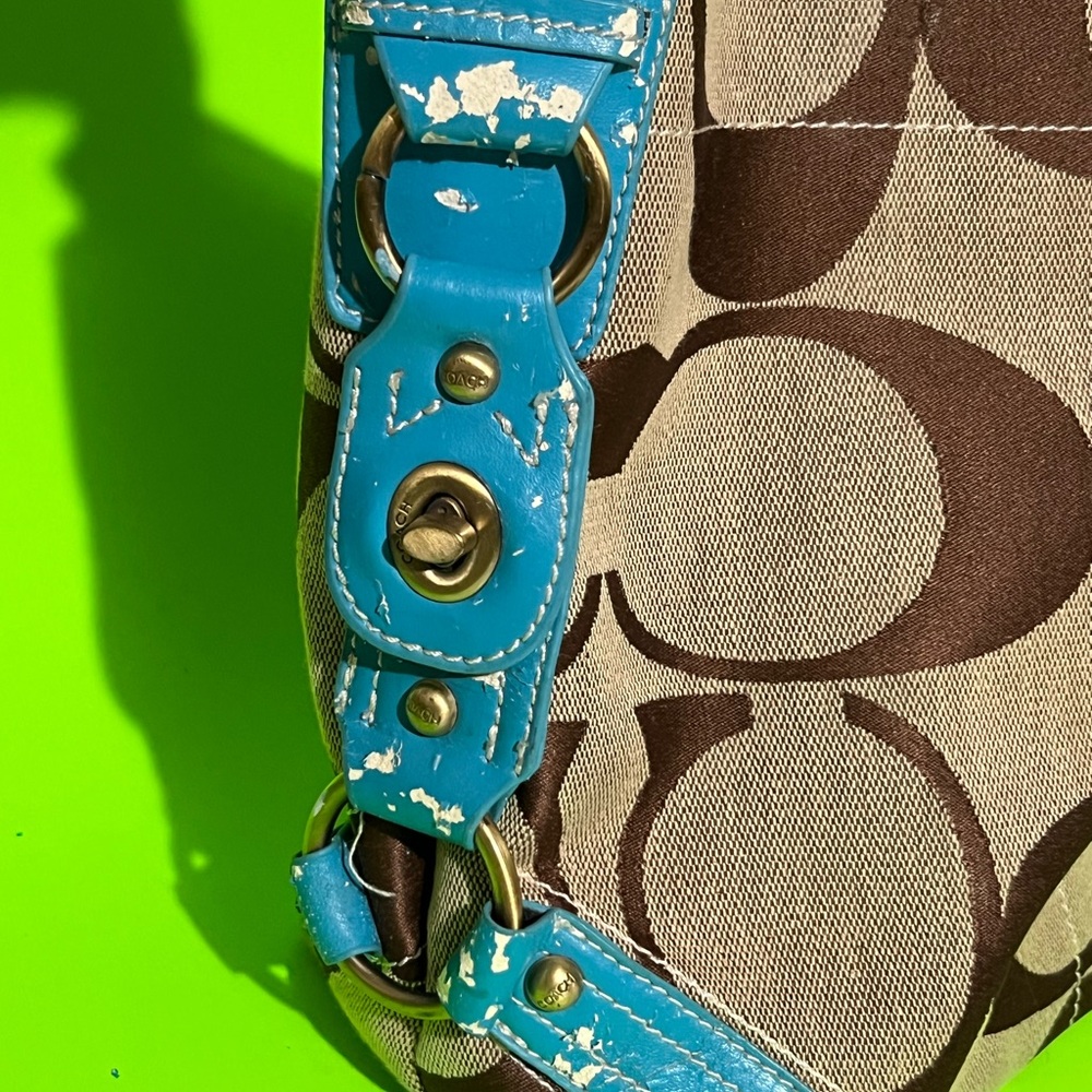 Brown and Blue Patterned Handbag - image 11